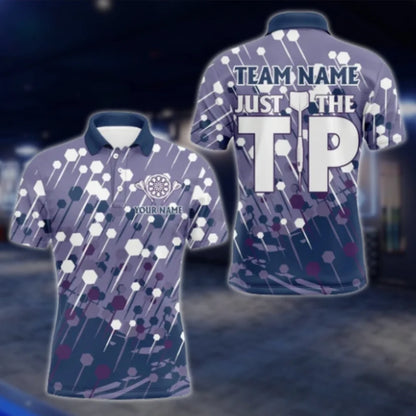 Just The Tip Personalized Purple Mens Dart Polo Shirt, Custom Funny Dart Team Shirts DAT0461