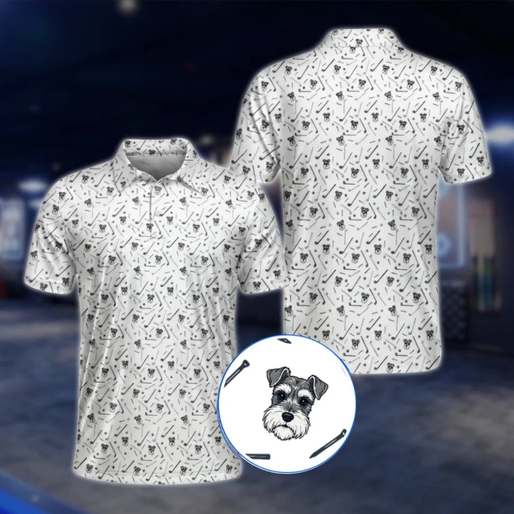 Miniature Schnauzer Golf Polo Shirt Mens, Dog Mini Schnauzer Golf Shirts GOF0006