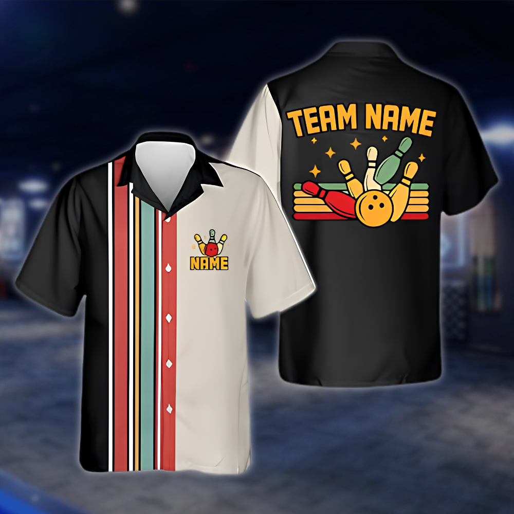 Personalized Retro Bowling Hawaiian Shirt For Men, Custom Retro Bowling Team Shirts BZ0861 BOW0087