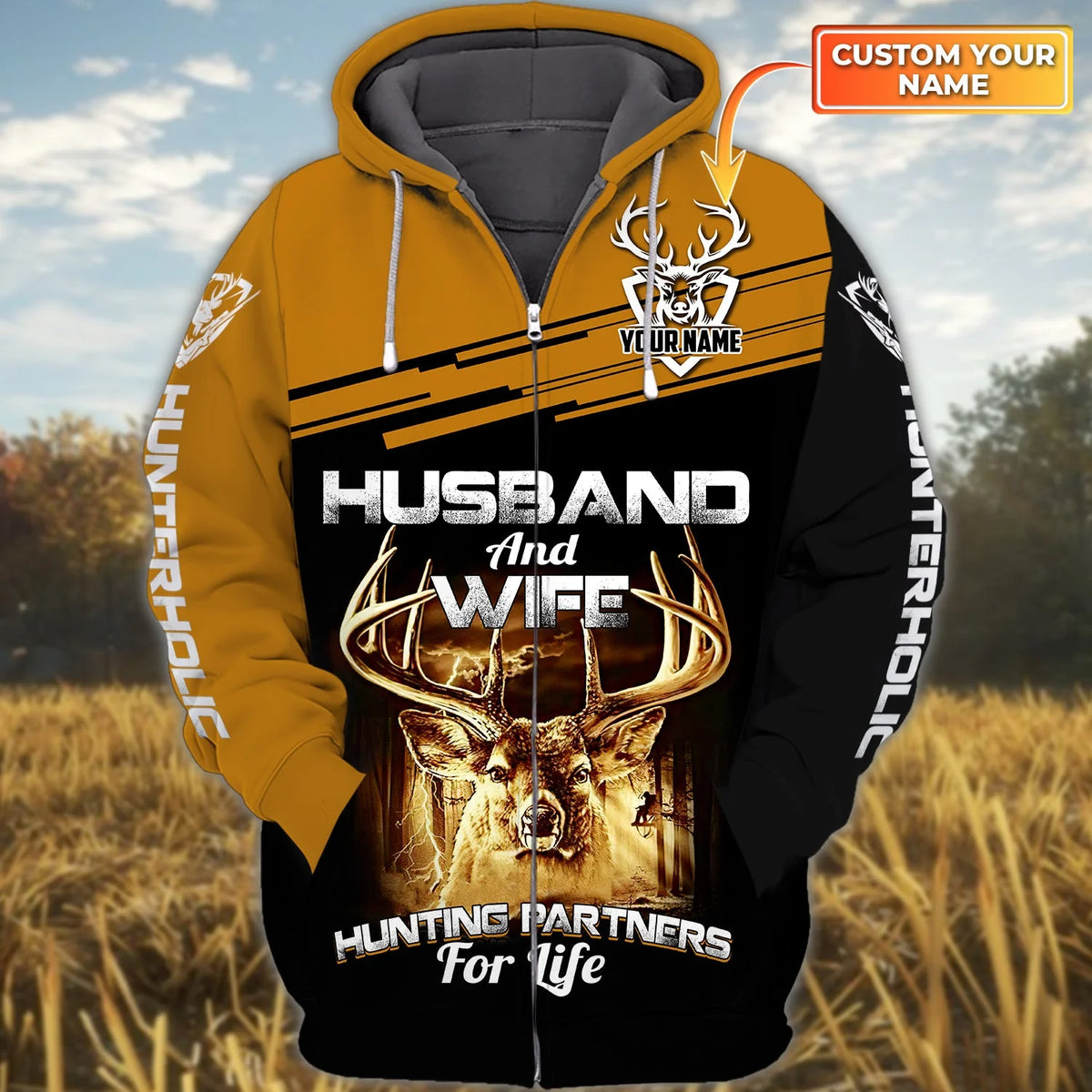 Husband And Wife Hunting Partners For Life - Personalized Name 3D Zipper Hoodie HNT0108