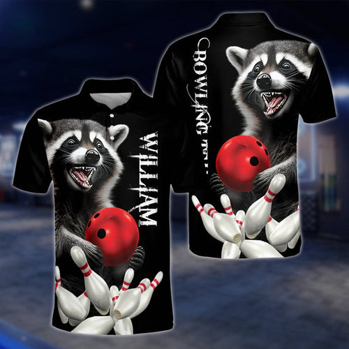 Custom Raccoon And Ball Bowling Polo Shirt Mens, Custom Raccoon Bowling Team Shirts BZ0245 BOW0220