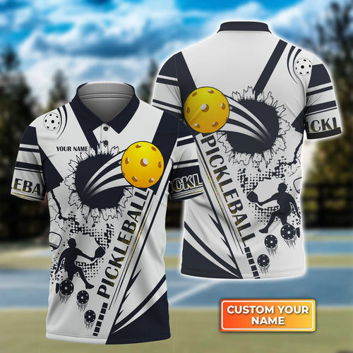 Pickleball Black And White Personalized Name 3D Polo Shirt QB95 Gift For Pickleball Player PKL0078