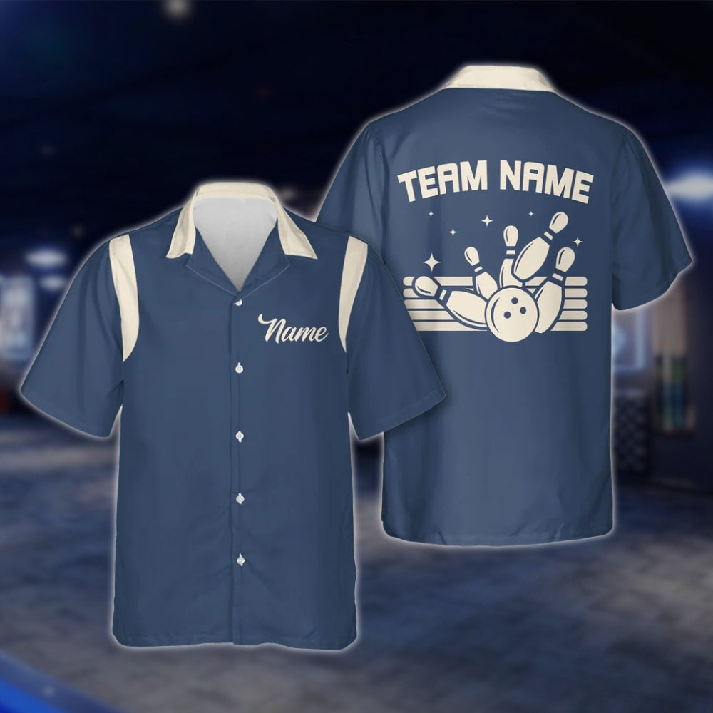 Blue Vintage Custom Bowling Hawaiian Shirts For Men And Women, Custom Team Vintage Bowling Shirts BE0055 BOW0359
