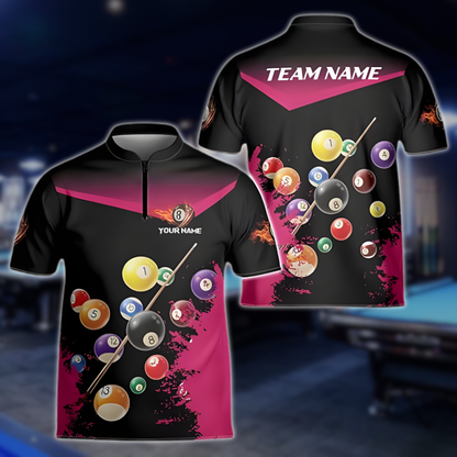 Custom Pool Jersey Team Shirts For Men, Custom Black Pink Billiard Shirts BLD0280