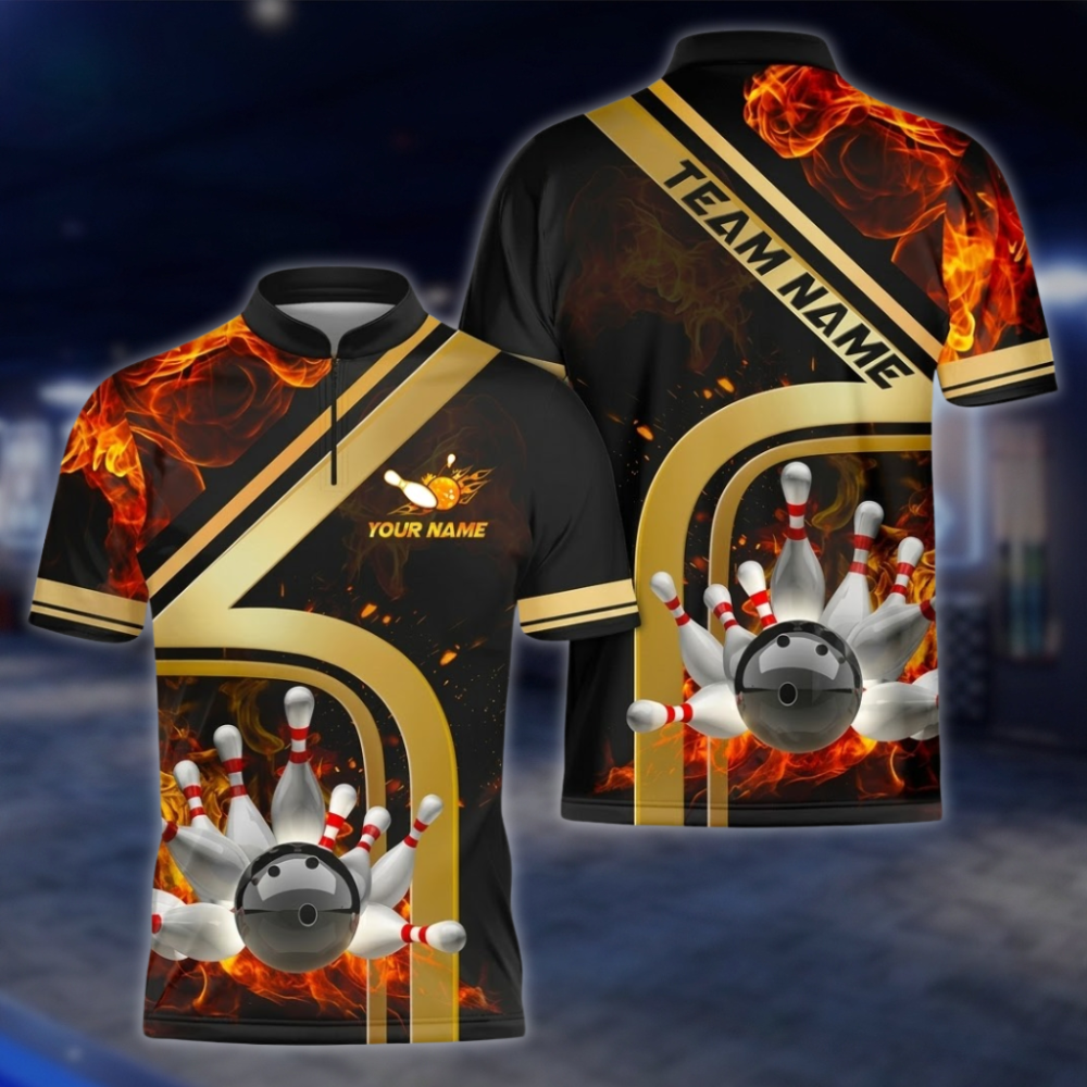 Personalized Flame Bowling Jersey For Men, Custom Flame Bowling Team Shirt BZ0864 BOW0082