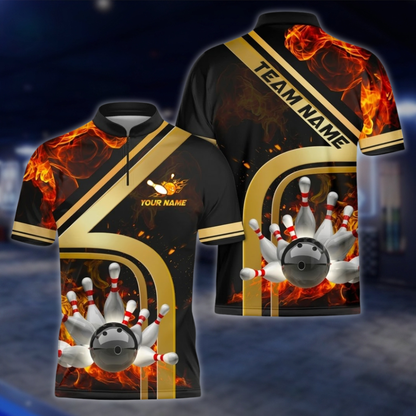 Personalized Flame Bowling Jersey For Men, Custom Flame Bowling Team Shirt BZ0864 BOW0082