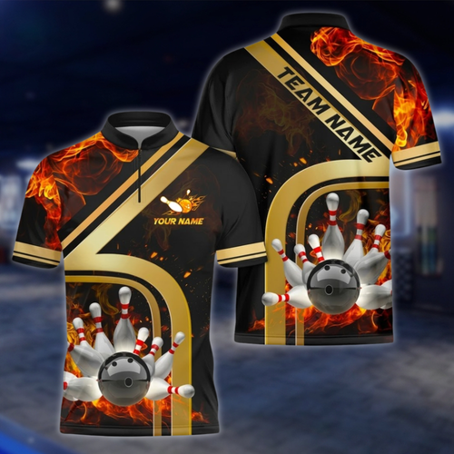Personalized Flame Bowling Jersey For Men, Custom Flame Bowling Team Shirt BZ0864 BOW0082