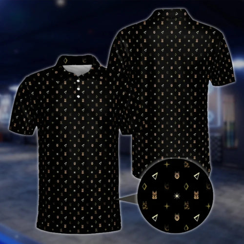 German Shepherd Mens Black Golf Polo Shirts, German Shepherd Dog Golf Shirts GOF0247