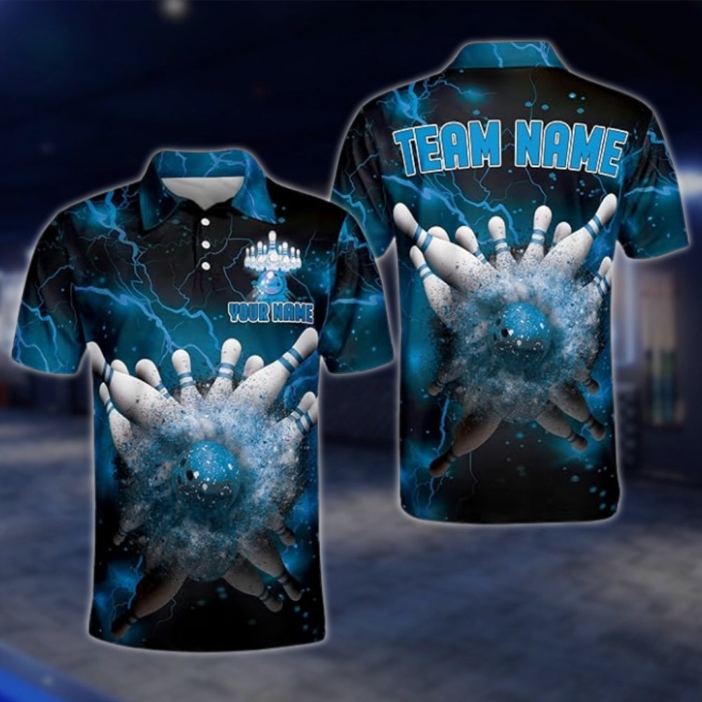Custom Thunder Blue Bowling Mens Polo Shirt, Custom Team Bowling Shirts BM0285 BOW0201