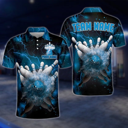 Custom Thunder Blue Bowling Mens Polo Shirt, Custom Team Bowling Shirts BM0285 BOW0201