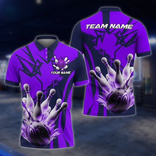 Personalized Team Purple Bowling Polo Shirt For Men, Custom Bowling Shirt BZ0810 BOW0146