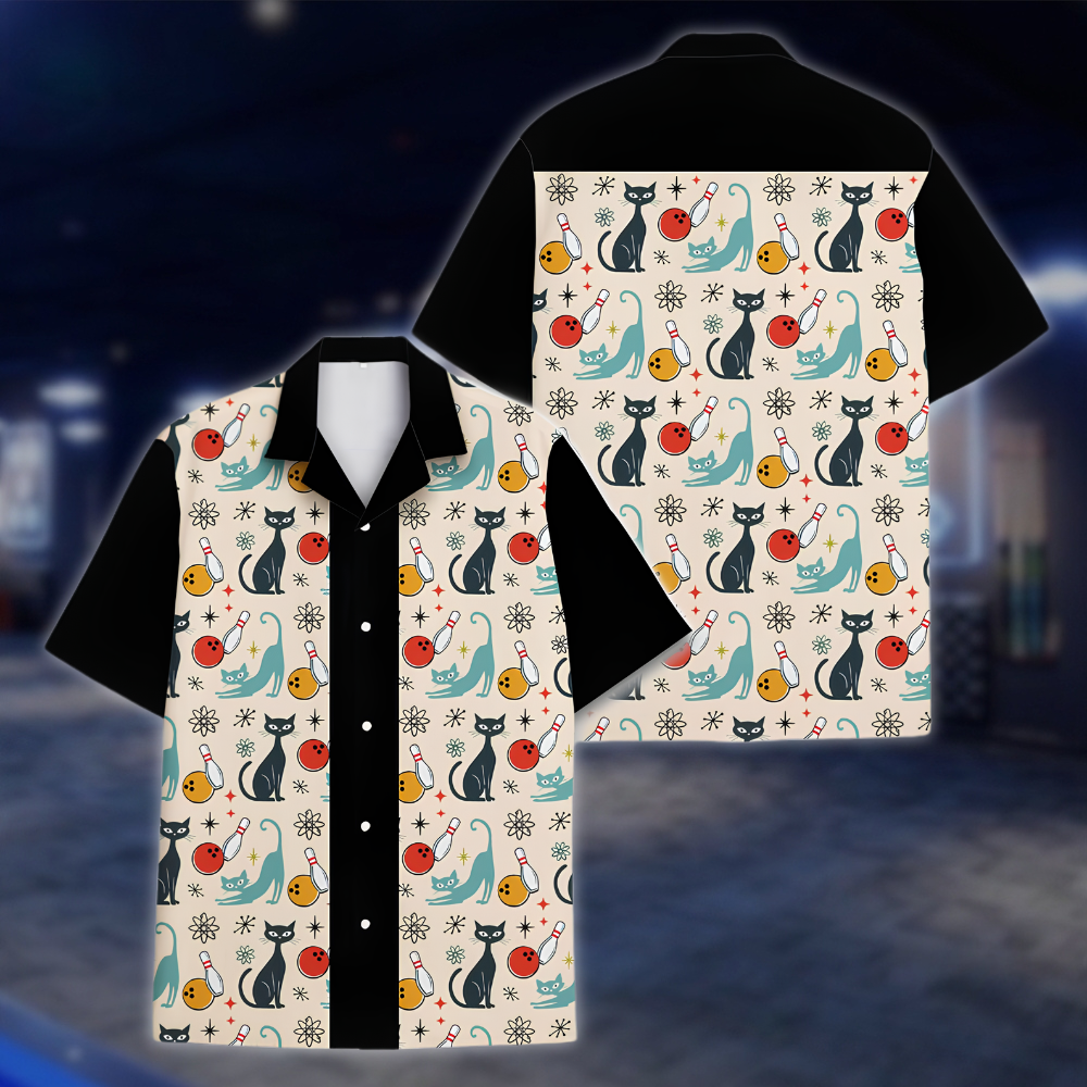 Bowling Cat Retro Hawaiian Shirt For Men Women, Retro Bowling Shirts For Cat Lover BE0243 BOW0069