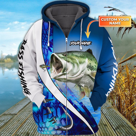 Bass Fishing 15 - Personalized Name 3D Zipper Hoodie FISH0089