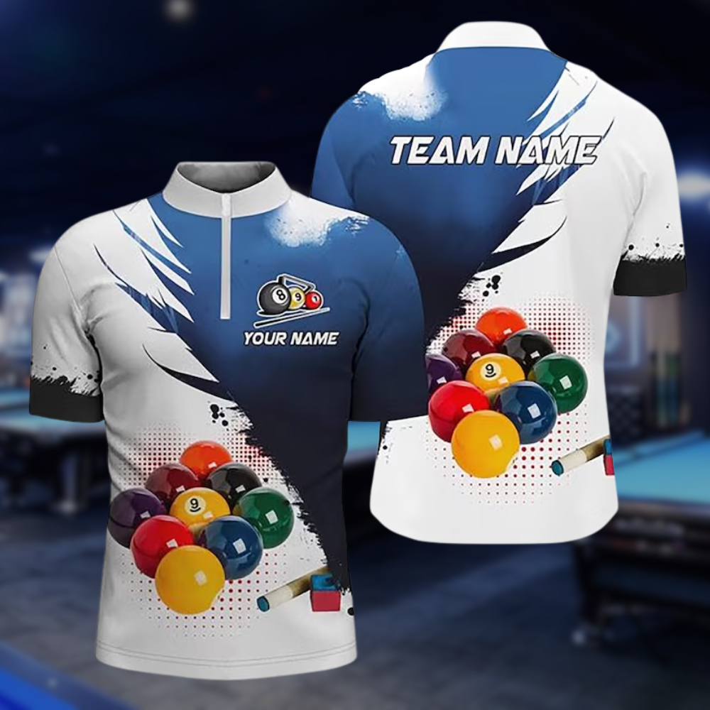 Blue And White Custom Billiard Team Jersey For Mens, Custom Billiard Shirts BLD0099