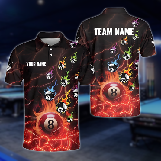 Custom Flame 8 Ball Billiard Polo Shirt For Mens, Custom Flame Billiard Team Shirts BLD0216