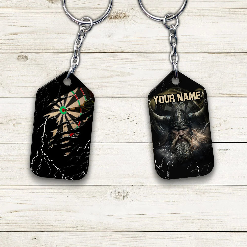 Darts Paint Splash Personalized Name Viking And Darts Keychain For Dart Team Player ORN0174