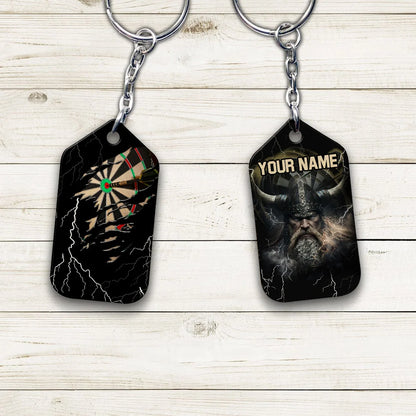 Darts Paint Splash Personalized Name Viking And Darts Keychain For Dart Team Player ORN0174