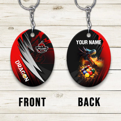 Dragon Team Billiard Pool 9 Ball On Fire Personalized Name 3D Keychain Gift For Billiard Players ORN0186
