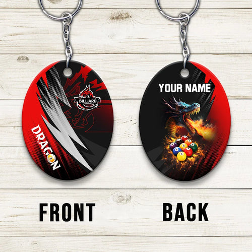 Dragon Team Billiard Pool 9 Ball On Fire Personalized Name 3D Keychain Gift For Billiard Players ORN0186