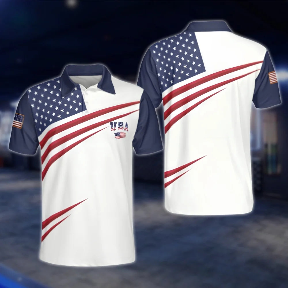 Red White And Blue USA Flag Golf Polo Shirts Men, Patriotic Independence Day Golf Shirts GOF0221