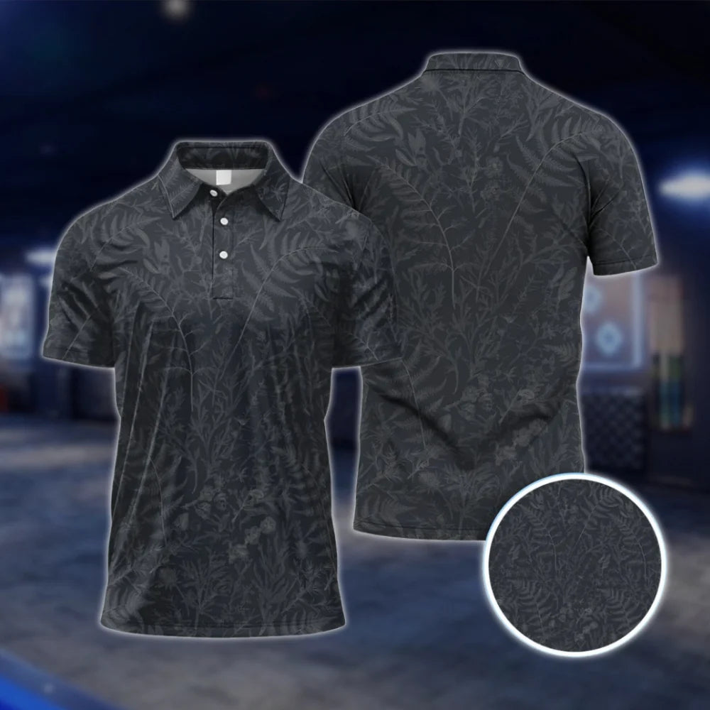 Black Tropical Golf Polo Shirt For Men, Tropical Golf Shirts GOF0060