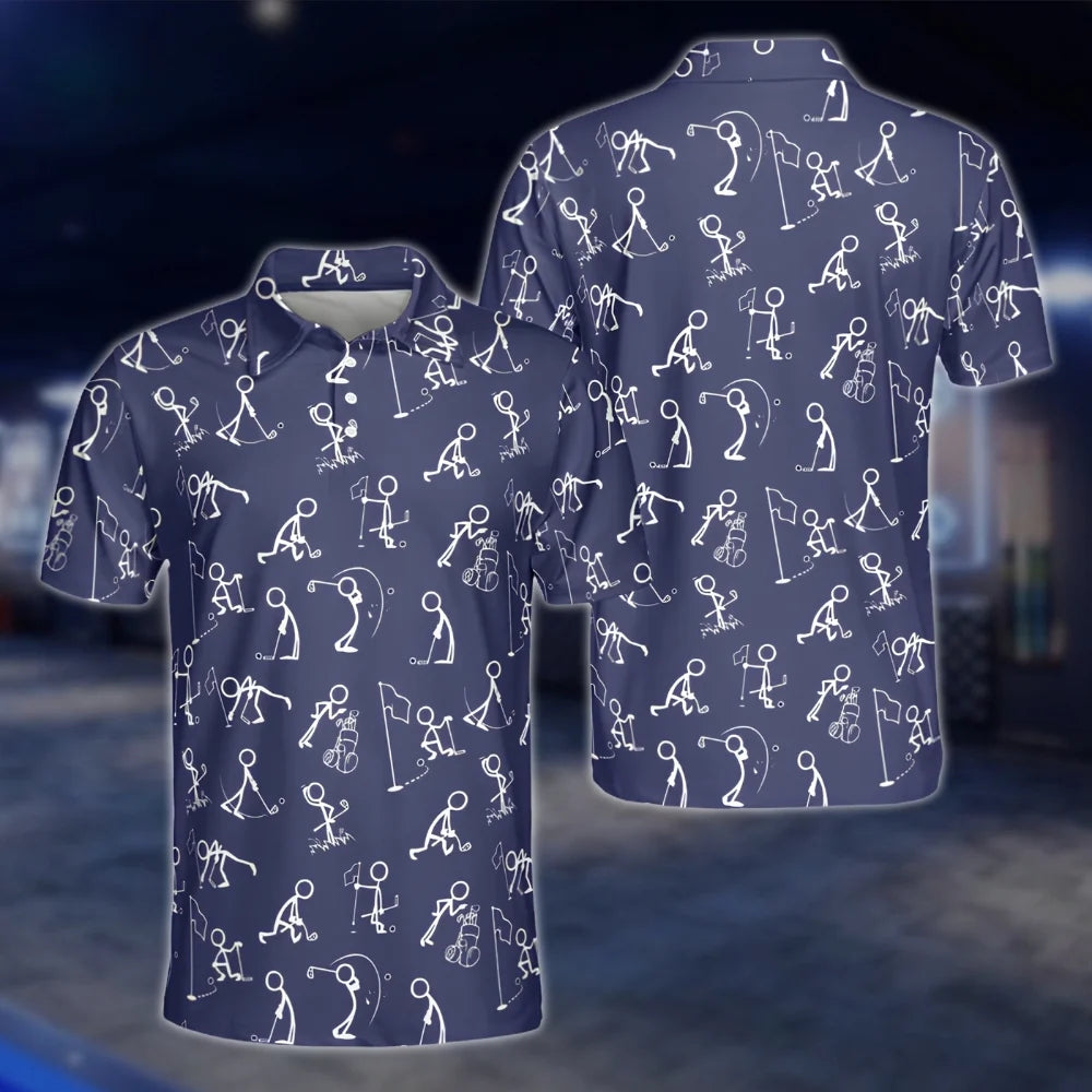 Mens Stickfigures Navy Golf Polo Shirts, Funny Golf Shirts GOF0193