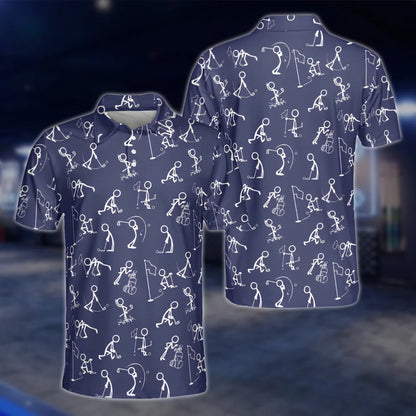 Mens Stickfigures Navy Golf Polo Shirts, Funny Golf Shirts GOF0193
