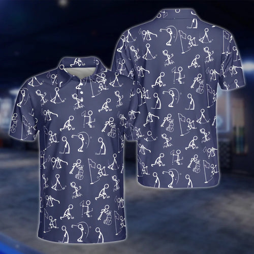 Mens Stickfigures Navy Golf Polo Shirts, Funny Golf Shirts GOF0193