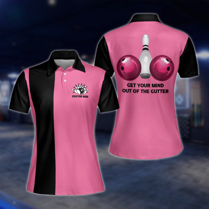 Custom Womens Pink And White Bowling Polo Shirt, Custom Name Bowling Shirts For Ladies BE0018 BOW0274