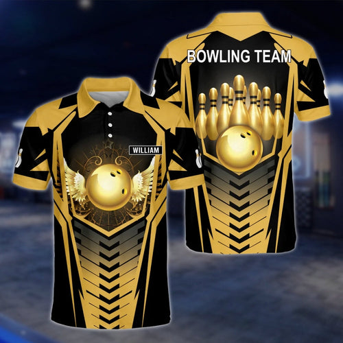 Custom Team Golden Black Bowling Mens Polo Shirt, Custom Bowling Shirts BZ0166 BOW0498