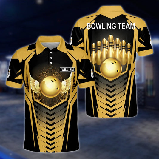 Custom Team Golden Black Bowling Mens Polo Shirt, Custom Bowling Shirts BZ0166 BOW0498