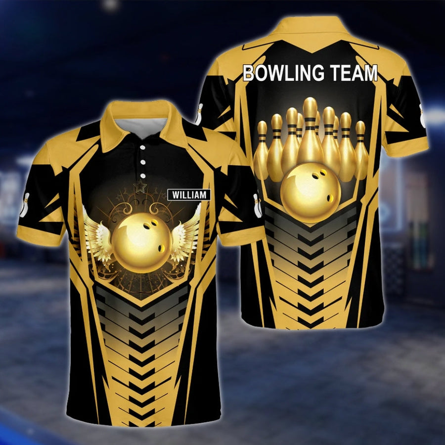 Custom Team Golden Black Bowling Mens Polo Shirt, Custom Bowling Shirts BZ0166 BOW0498