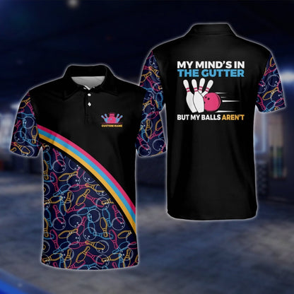 My Mind's In The Gutter But My Ball Aren't Custom Colorful Pattern Bowling Polo Shirt For Mens, Custom Funny Bowling Shirts BM0022 BOW0219