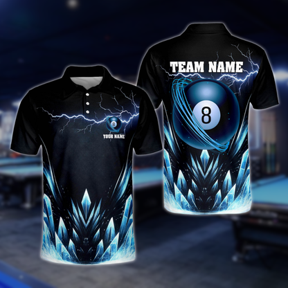 Custom Blue Icy 8 Ball Billiard Men's Polo Shirt, Custom 8 Ball Billiard Shirts For Team BLD0118