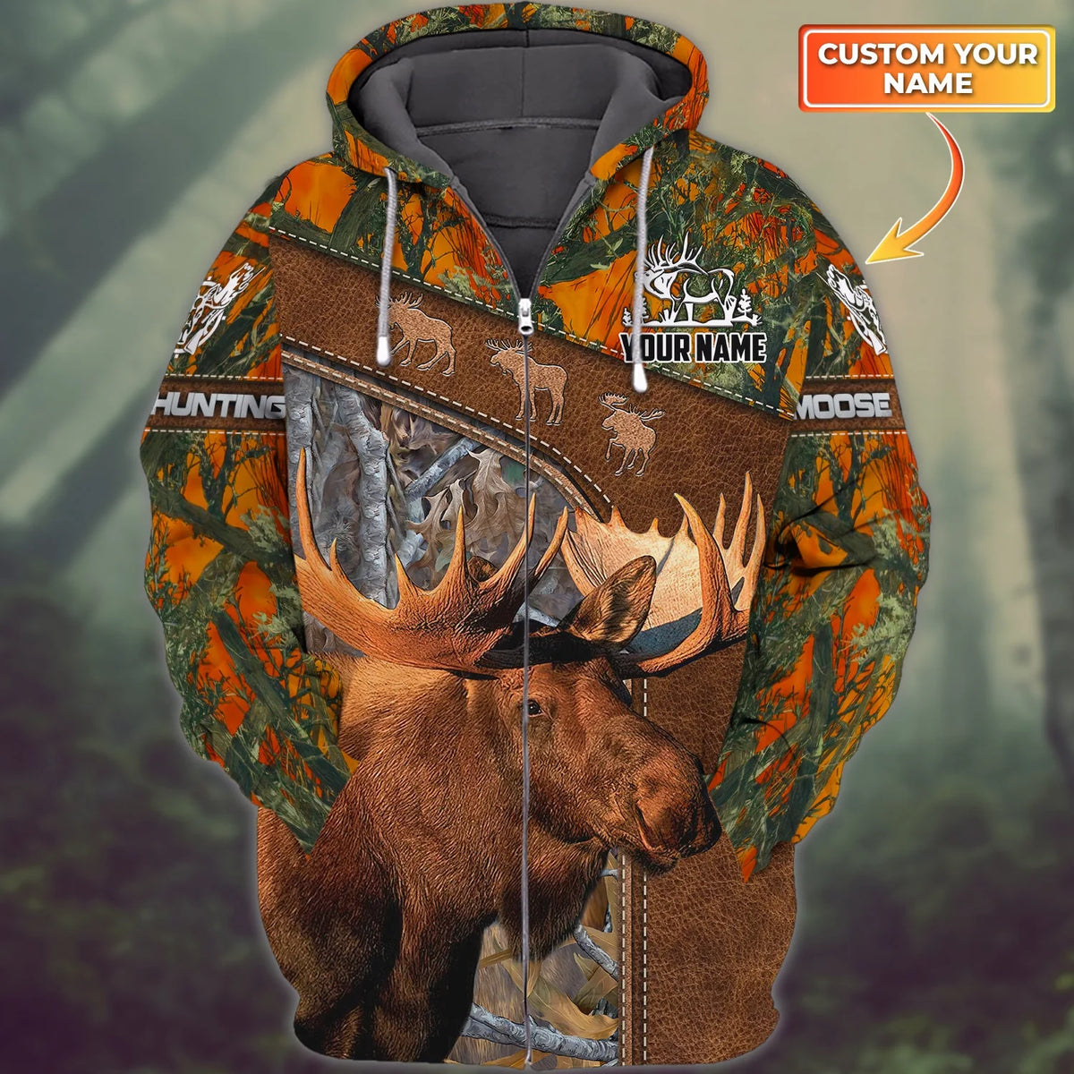 Moose Hunting - Personalized Name 3D Zipper Hoodie - 194 HNT0084