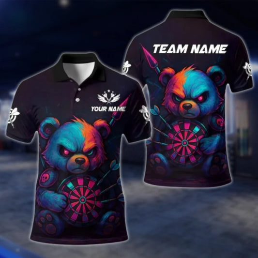 Personalized Angry Bear Dart Polo Shirt For Men, Custom Bear Team Dart Shirts DAT0430