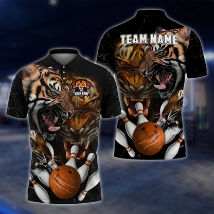 Personalized Tiger Bowling Polo Shirt For Men, Custom Tiger Bowling Shirts For Team BZ0904 BOW0039