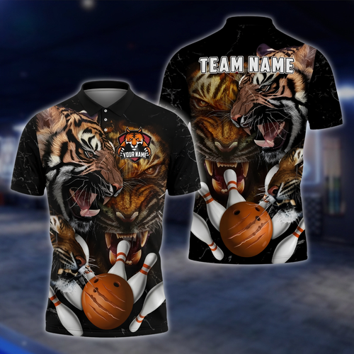 Personalized Tiger Bowling Polo Shirt For Men, Custom Tiger Bowling Shirts For Team BZ0904 BOW0039