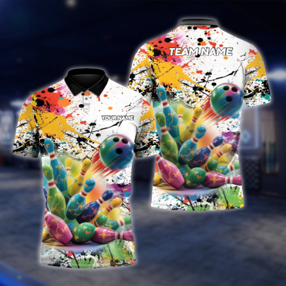 Personalized Pins And Ball Multicolor Bowling Polo Shirt For Men, Custom Team Bowling Shirts BZ0737 BOW0182
