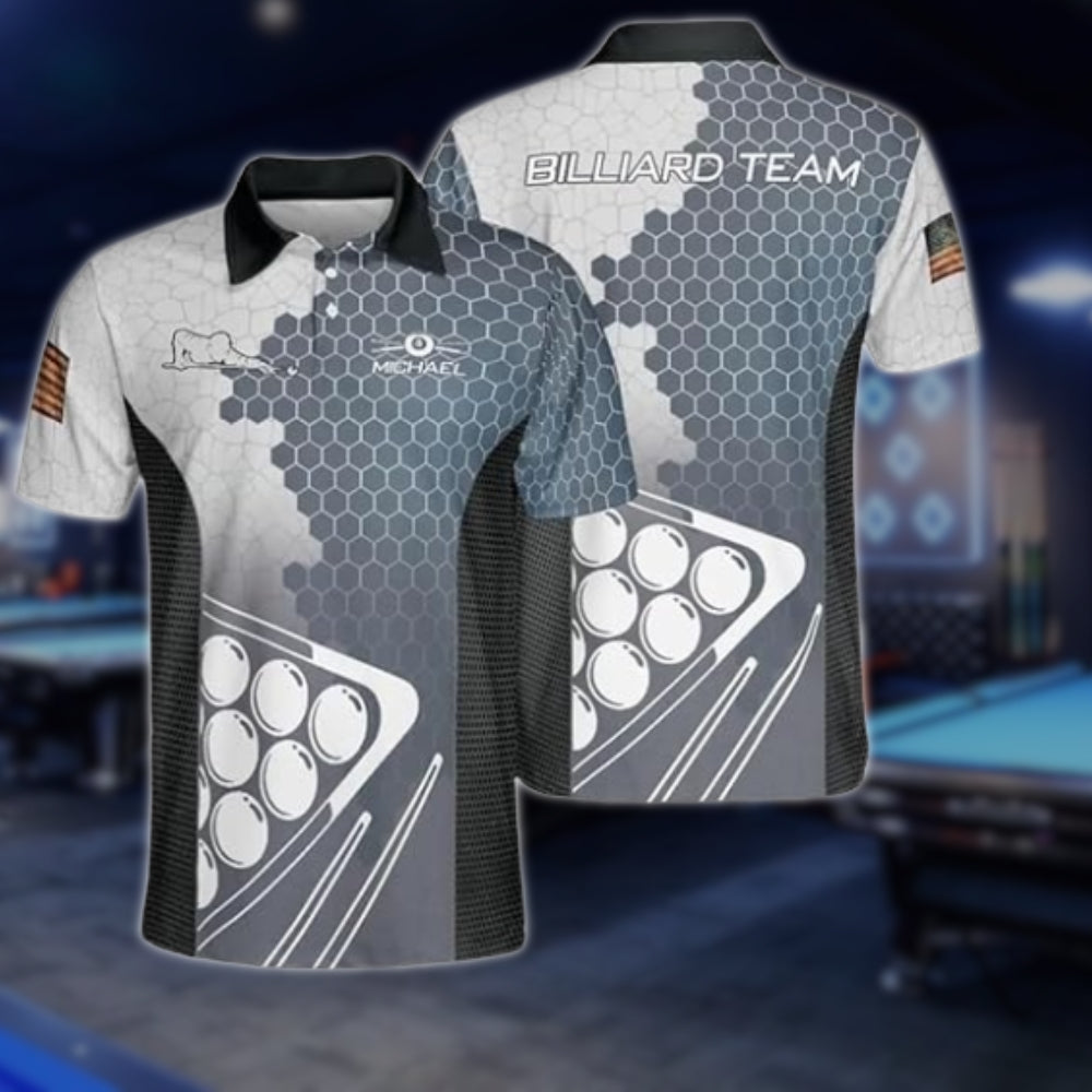 Custom Team Blue And White Billiard Polo Shirts For Mens, Custom Billiard Shirts BLD0129
