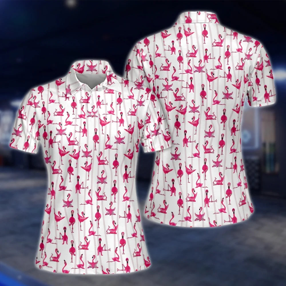 Pink Flamingo Golf Polo Shirts For Women, Women's Flamingo Golf Shirts GOF0292