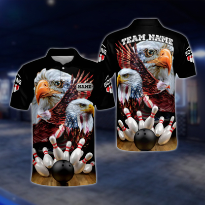 Custom Eagle American Bowling Polo Shirt For Men, Custom Eagle Patriotic Bowling Shirts BO0139 BOW0462