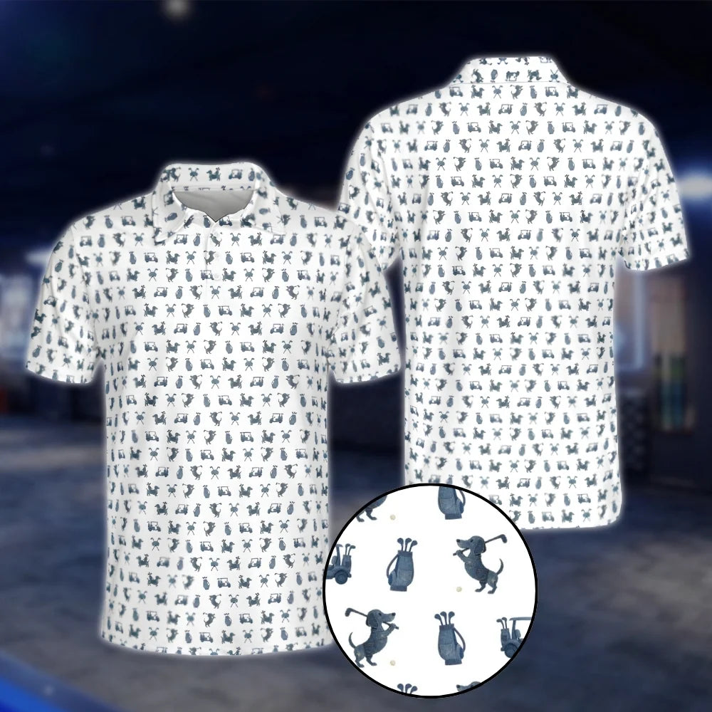 Dachshund Men's White Blue Golf Polo Shirt, Dachshund Dog Lover Golf Shirt GOF0094