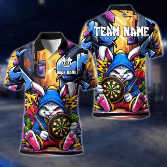 Custom Funny Bunny Darts Polo Shirt For Men, Custom Bunny Dart Team Shirts DAT0415