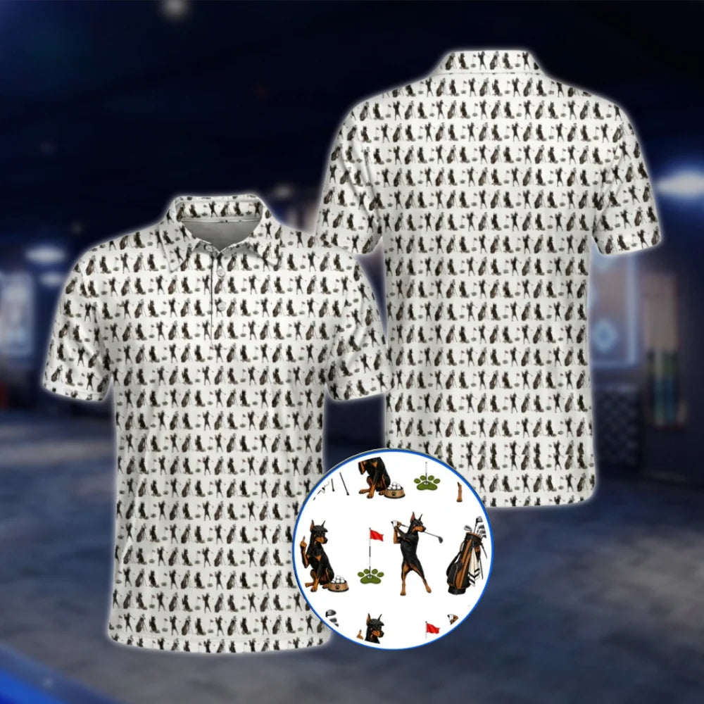 Funny Doberman Dog Golf Polo Shirt For Men, Doberman Golf Shirt GOF0047