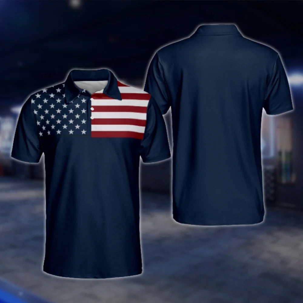 Red White And Blue American Flag Golf Polo Shirts Men, Patriotic Golf Shirts For 4th Of July GOF0203