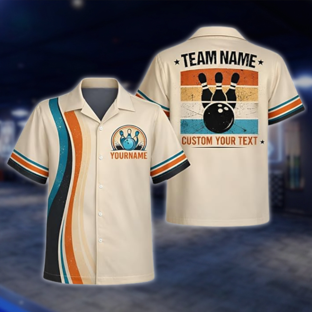 Custom Text Retro Bowling Polo Shirt For Men, Custom Retro Bowling Team Shirts BZ0763 BOW0154