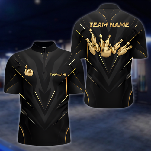 Personalized Team Golden Black Bowling Jersey For Men, Custom Bowling Shirts BZ0883 BOW0060