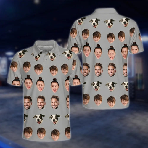 Custom Face Grey Golf Polo Shirts For Men, Custom Photo Golf Shirts GOF0183