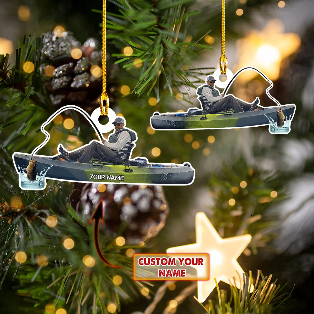 Custom Shaped Ornament - Kayak Fishing - 825 ORN0019